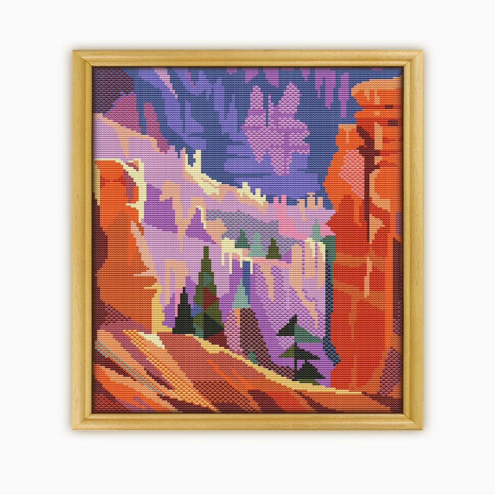Bryce Canyon National Park CS447-2 New Counted Cross Stitch KIT#2. Set of Threads, Needles, AIDA Fabric, Needle Threader, Embroidery Clippers and Printed Color Pattern Inside.