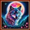 Foxhool Beginners Cross Stitch Kits Stamped Full Range of Embroidery Kits for Adults DIY Cross Stitches kit Embroidery Patterns for Needlepoint kit-Colorful Moon Wolf 17.7x17.7 inch view 1