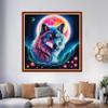 Foxhool Beginners Cross Stitch Kits Stamped Full Range of Embroidery Kits for Adults DIY Cross Stitches kit Embroidery Patterns for Needlepoint kit-Colorful Moon Wolf 17.7x17.7 inch view 2