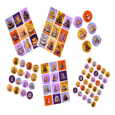 Paper Moon Media: Spooky Halloween Cakes Set 1 Scrapbook and Junk Journal Tags 8.5 x 11, 6 Sheets for Journals, Scrabpooking, Decoupage, Card Making etc., Collage Sheet Bundle