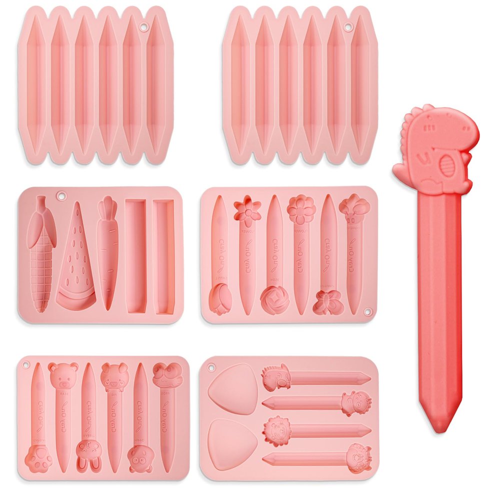 NEETUE 6 Pcs Crayon Molds 3D Crayon Silicone Mold Assorted Reusable Crayons Recycling Mold DIY Gift Animals Double Tipped Flower vegetables and Fruits Theme (Silicone)