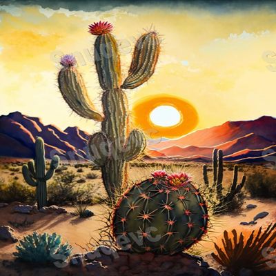 Snuqevc 5D Diamond Painting Kits Desert Sunset Cactus, DIY Beginner Rhinestone Decal Encrusted Diamond Set Crafts, Suitable for Wall Decor Classroom Decor (12x16inch)