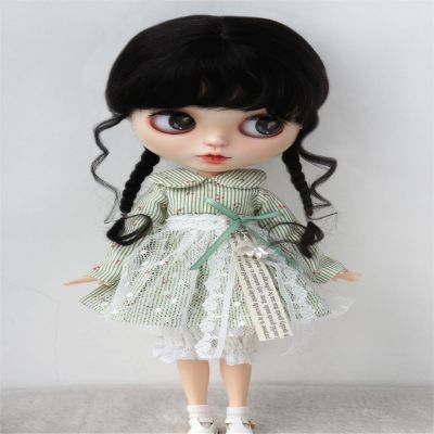 D2033B 10-11inch 26-28CM Country Girl Long Twins Braids Combed Mohair Doll Wigs (Nature Black)