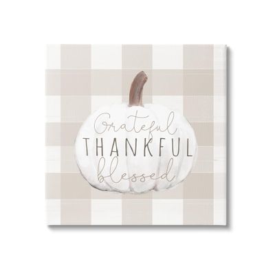 Stupell Industries Grateful Thankful Pumpkin Canvas Wall Art Design by Dogwood Portfolio