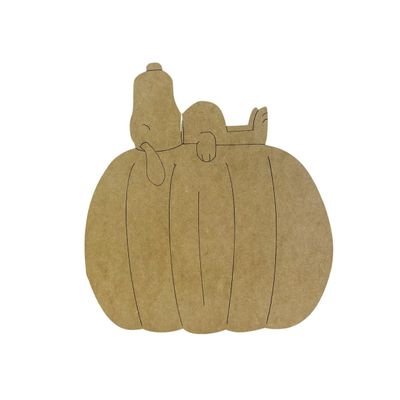 Dog on Pumpkin, Thanksgiving Shape, Unfinished Wood Cutout, Paint by Line, Build-A-Cross