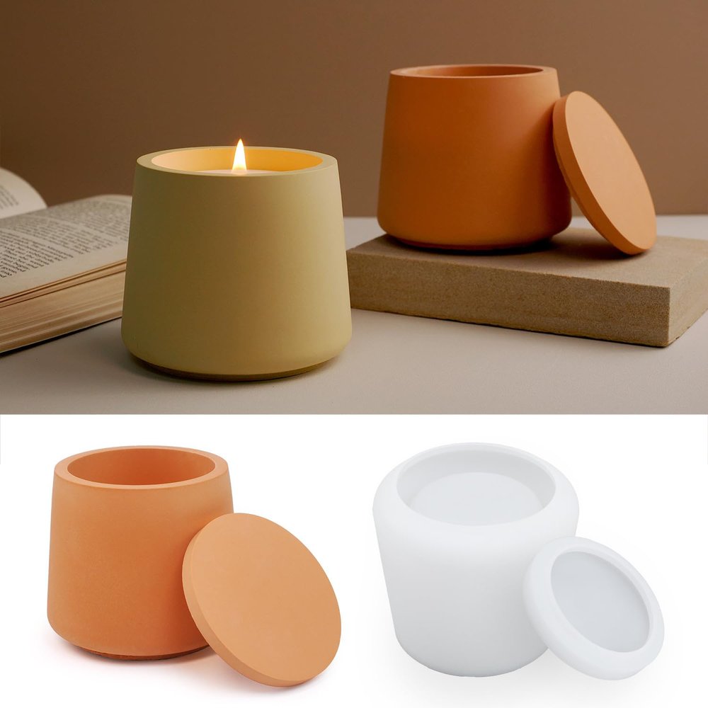 LSLEVA Storage Box with Lids Candle Jar Molds Set, Creative Silicone Candle Vessels Pot Molds, Concrete Round Stripe with Cover Bottle Making Moulds for Storage Candle Holder (O)