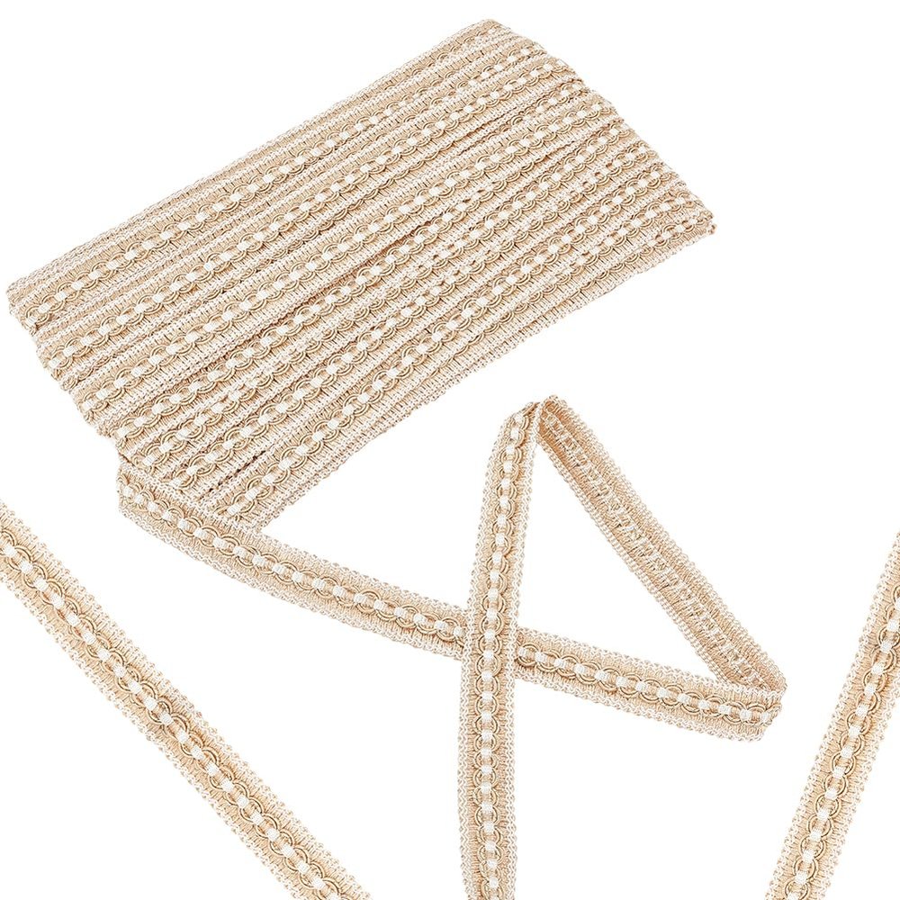 DELORIGIN 12.58 Yards (11.5m) Gimp Braid Trim Polyester Lace Ribbon Decorative Upholstery Trim Braided Lace Woven Trim for Costume DIY Crafts Sewing Upholstery Curtain Slipcover, Beige