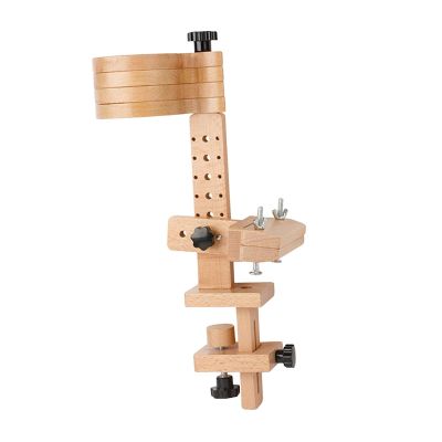 Duiaynke Wooden Embroidery Hoop Stand, Four Bead Trays Store Small Items Height Adjustable Round Wood Sewing Accessories