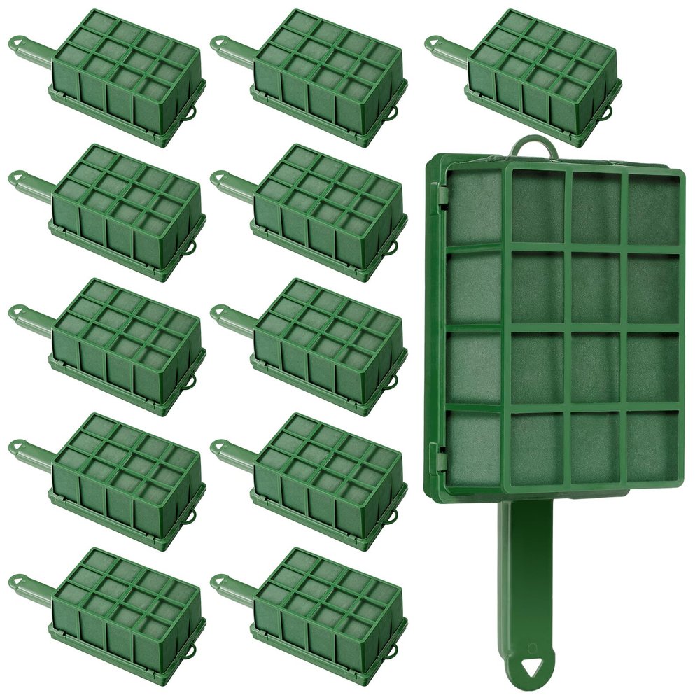 Patelai 12 Pieces Floral Foam Cage Floral Foam for Fresh Flower Arrangement with Handle Rectangle Foam Blocks for Wedding Party Artificial Fresh Flowers, 12.4 x 3.35 x 5.12 Inch, Green