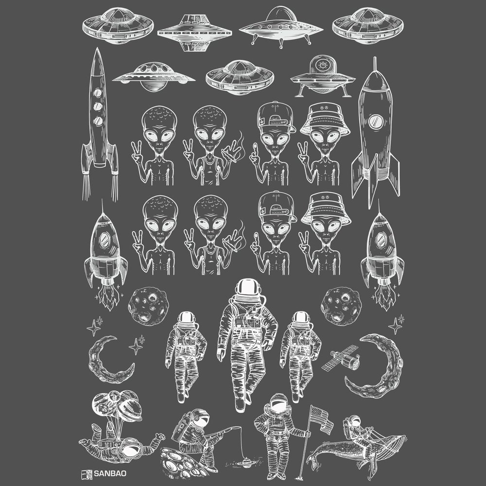 Underglaze Transfers, Ceramic Decals - Space Man (19 x 13 inch) (White)