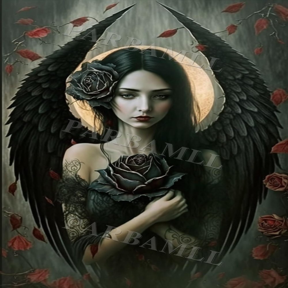 Black Wings Rose Girl Diamond Painting, Diamond Painting Kits Embroidery 5D Full Diamond Adhere Craft, Suitbale for Family Interactive Home Decor Room Decor or Holiday Gifts-16X24Inch