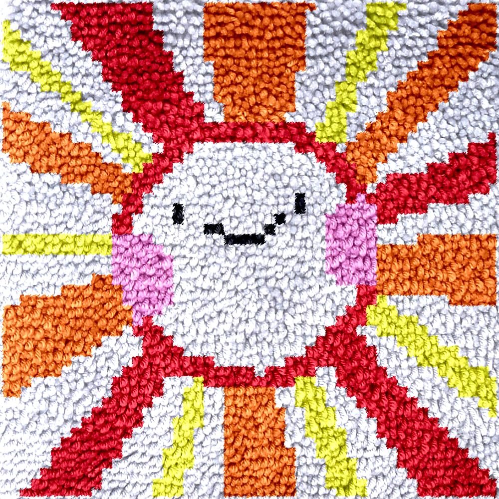 Yglnden Latch Hook Kits Rug Sun Crochet Yarn Cushion Colour Pre-Printed Canvas Cover Rug Needlework DIY Hook and Latch Kit Christmas Home Decoration 30x30cm/12 X12inch