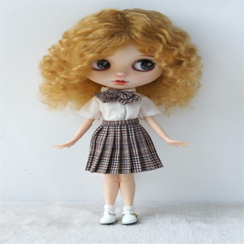 JD738 9-10inch 10-11inch Mid Length Messy Baby Curly Soft Wave Combed Mohair Doll Wig (10-11inch, Ginger Brown #49)