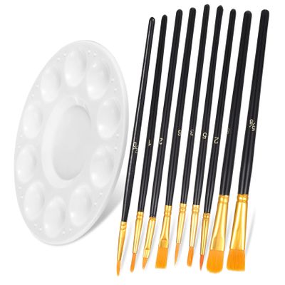 EXCEART 10pcs Paint Set with Nylon Brushes and Palette for Acrylic Oil and Watercolor Painting for Artists and Boys and Girls Includes Practical Color Mixing Tray