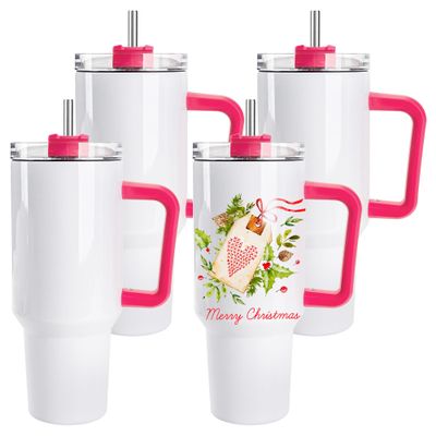 DS 4 Pack Sublimation Tumblers 40 OZ with Handle Blank Insulated Large Tumbler Bulk, Coffee Travel Cups Stainless Steel Travel Mug for Diy Craft Heat Press Print