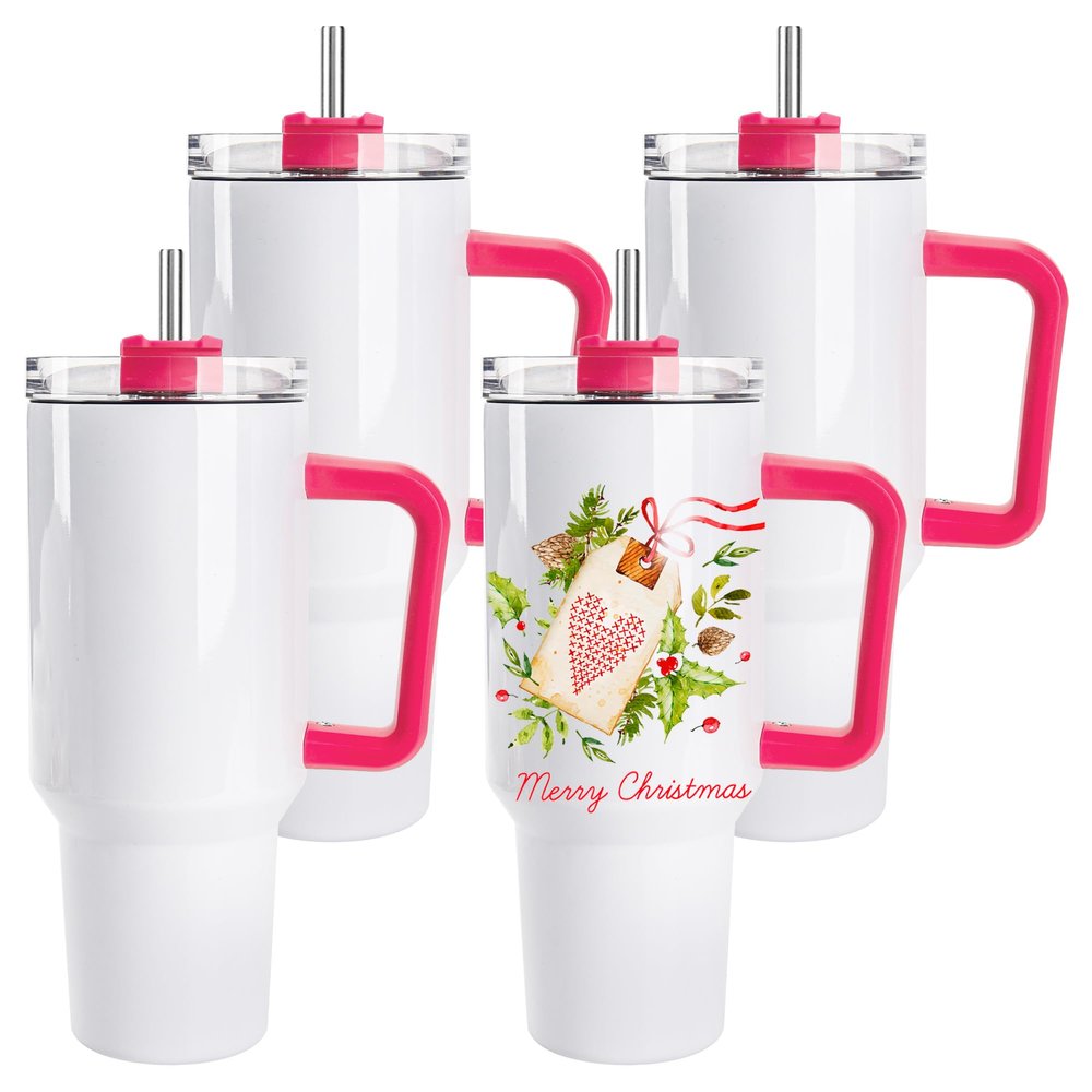 DS 4 Pack Sublimation Tumblers 40 OZ with Handle Blank Insulated Large Tumbler Bulk, Coffee Travel Cups Stainless Steel Travel Mug for Diy Craft Heat Press Print