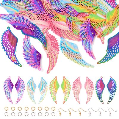Spritewelry 15 Pairs Angel Wings Filigree Charms Earring Making Kits 304 Stainless Steel Multicolor Big Wing Pendants Vintage Wings Charms for Keychain Necklace Earrings Jewelry Making Craft 150Pcs