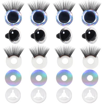 TOAOB 4 Sets 25mm Safety Eyes Glitter Safety Eyes with Washers and Eyelashes for Amigurumis Silver Plastic Craft Crochet Eyes for DIY Puppet Stuffed Animals Doll Making