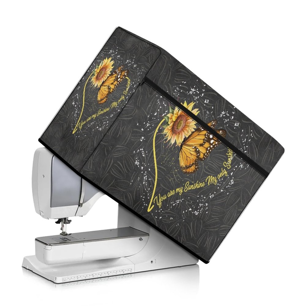 Mintulipy Sewing Machine Cover Dust Cover with Essentials Pockets Suitable for Most Standard Sewing Machine Sunflower Butterfly Machine Washable Fabric Portable