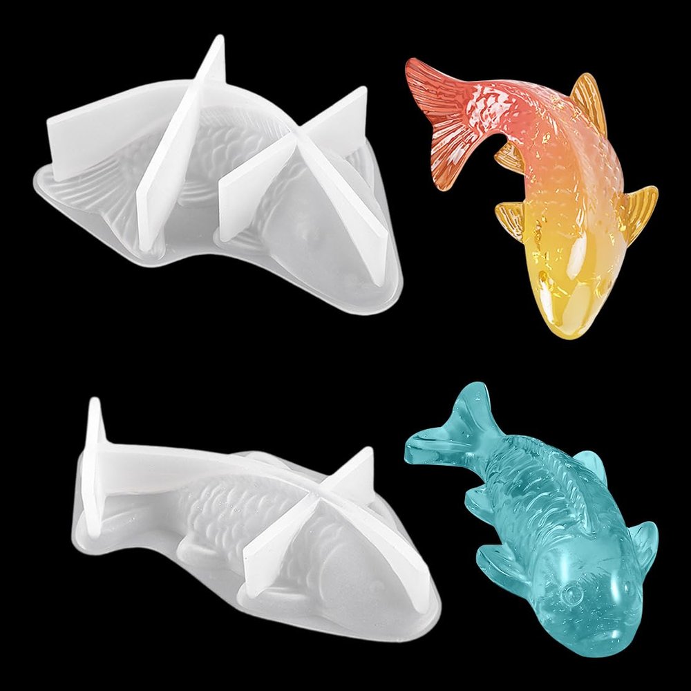 DeryArcle 2Pcs Koi Fish Silicone Resin Molds, Goldfish Pendant Epoxy Resin Mold, Carp Mould 3D Ornament Small Animal Casting Moulds for DIY Jewelry Charms Keychain Craft Paperweight Home Decoration