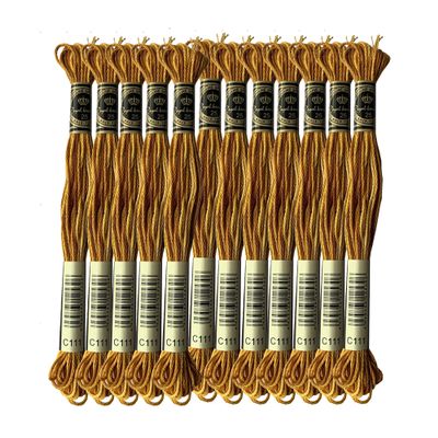 Pack of 12 Double Mercerized Variegated Embroidery Floss Pure Cotton Cross Stitch Threads, Gold Brown