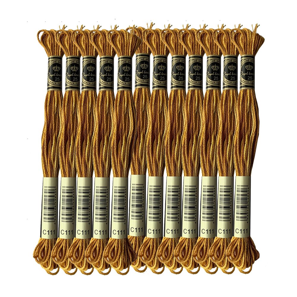 Pack of 12 Double Mercerized Variegated Embroidery Floss Pure Cotton Cross Stitch Threads, Gold Brown