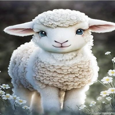 ZKOPAVS Diamond Painting By Number Kits White Lamb for Adults Full Drill Rhinestone with Arts Craft Decor 12x18 Inch