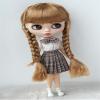 JD691 10-11inch 26-28cm Twins Long Country Girl Braids Full Bangs Synthetic Mohair Doll Wigs (10-11inch, Sugar Brown) view 4