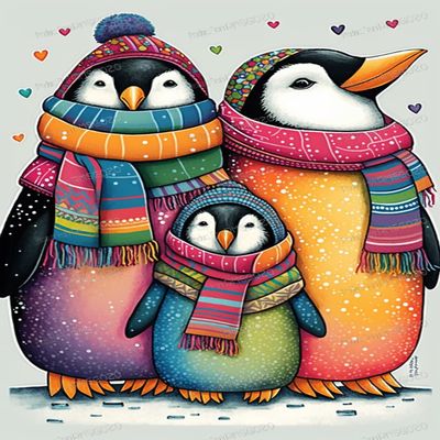 RMSGOZO 5D Cute Penguin Family Diamond Painting Kits - Cartoon Animal Diamond Painting, Full Round Diamond Art Kits for Adults and Adultss, for Wall Decor & Farm Decor Gifts (8 X 12 Inch)
