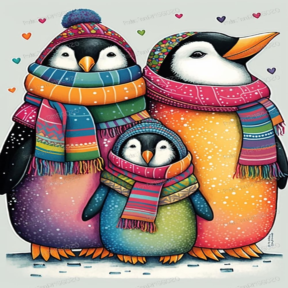 RMSGOZO 5D Cute Penguin Family Diamond Painting Kits - Cartoon Animal Diamond Painting, Full Round Diamond Art Kits for Adults and Adultss, for Wall Decor & Farm Decor Gifts (8 X 12 Inch)