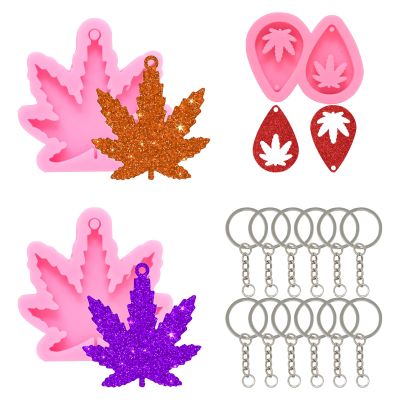 Honbay 3PCS Silicone Maple Leaf Molds Fall Leaves Shaped Keychain Molds Hollow Leaf Shaped Earring Molds Chocolate Candy Clay Moulds and 12PCS Key Rings with Chain for Baking Backpack Purse Decoration