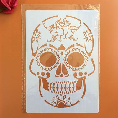 Reusable Stencils for Painting on Wood,A4 29x21cm DIY Skull Drawing Stencil Templates for Scrapbooking Art Supplies Wall Dcor