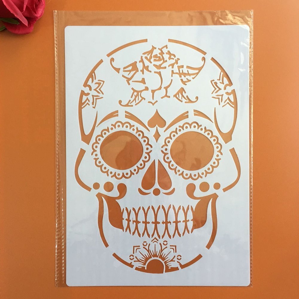 Reusable Stencils for Painting on Wood,A4 29x21cm DIY Skull Drawing Stencil Templates for Scrapbooking Art Supplies Wall Dcor