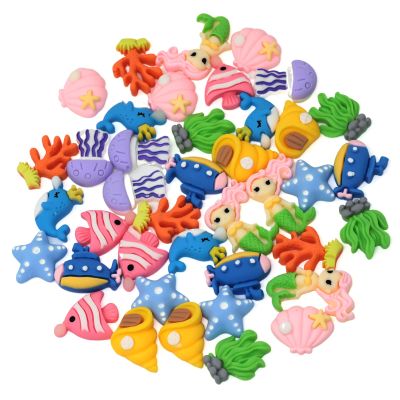 Honbay 40PCS Ocean Animal Theme Flatback Slime Charms Mermaid Fish Coral Shells Whale Starfish Resin Cabochons for Hair Clips Scrapbooking Phonecase Craft Making (10 Styles)