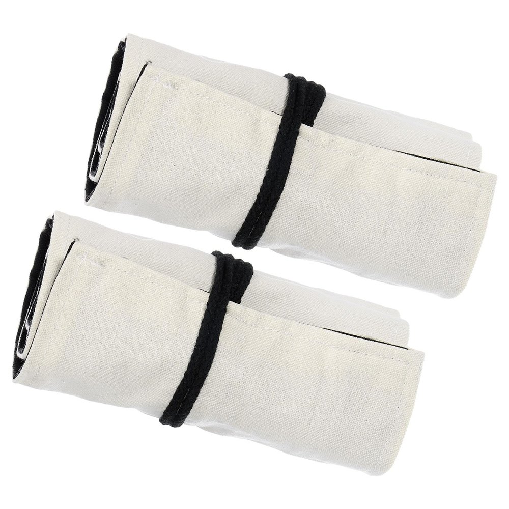 PATIKIL Handmade 72 Slots Roll Up Pencil Case, 2 Pack Canvas Pencil Wrap Pouch Pen Holder Organizer for Artist Drawing Coloring Sketching, White/Black