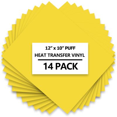 HTVVETUR 3D Puff Vinyl Heat Transfer 14PCS Puff HTV Sheets 12" x 10" Iron on Vinyl Puff Heat Transfer Vinyl for Heat Press T-Shirt Compatible with Cricut or Mark (Yellow)