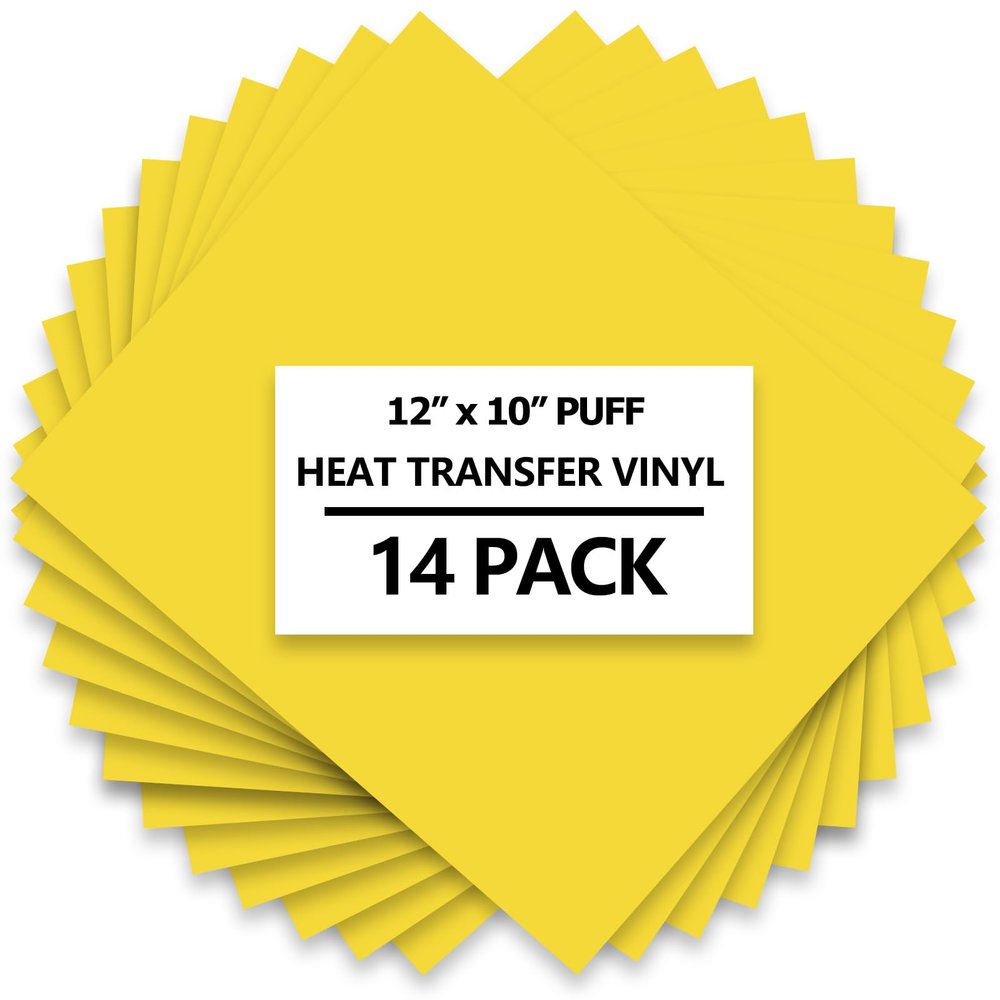 HTVVETUR 3D Puff Vinyl Heat Transfer 14PCS Puff HTV Sheets 12" x 10" Iron on Vinyl Puff Heat Transfer Vinyl for Heat Press T-Shirt Compatible with Cricut or Mark (Yellow)