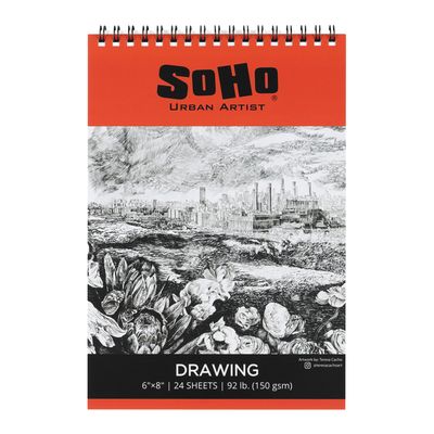 SoHo Urban Artist Softcover Drawing Pad - 6"x8" - 92 lbs/150gsm, Mixed Media, 24 Dual-Sided Sheets, Acid-Free, Wire-Bound, Micro-Perforated, Repeated Erasing & Reworking