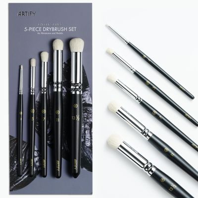 ARTIFY Drybrush Set of 5 Sizes: Expert Series Dry Brush for Effortless Miniature, Model, Ceramics Painting - Hobby Detail Small Acrylic Oil Paint Brushes for Tabletop & Wargames Miniatures