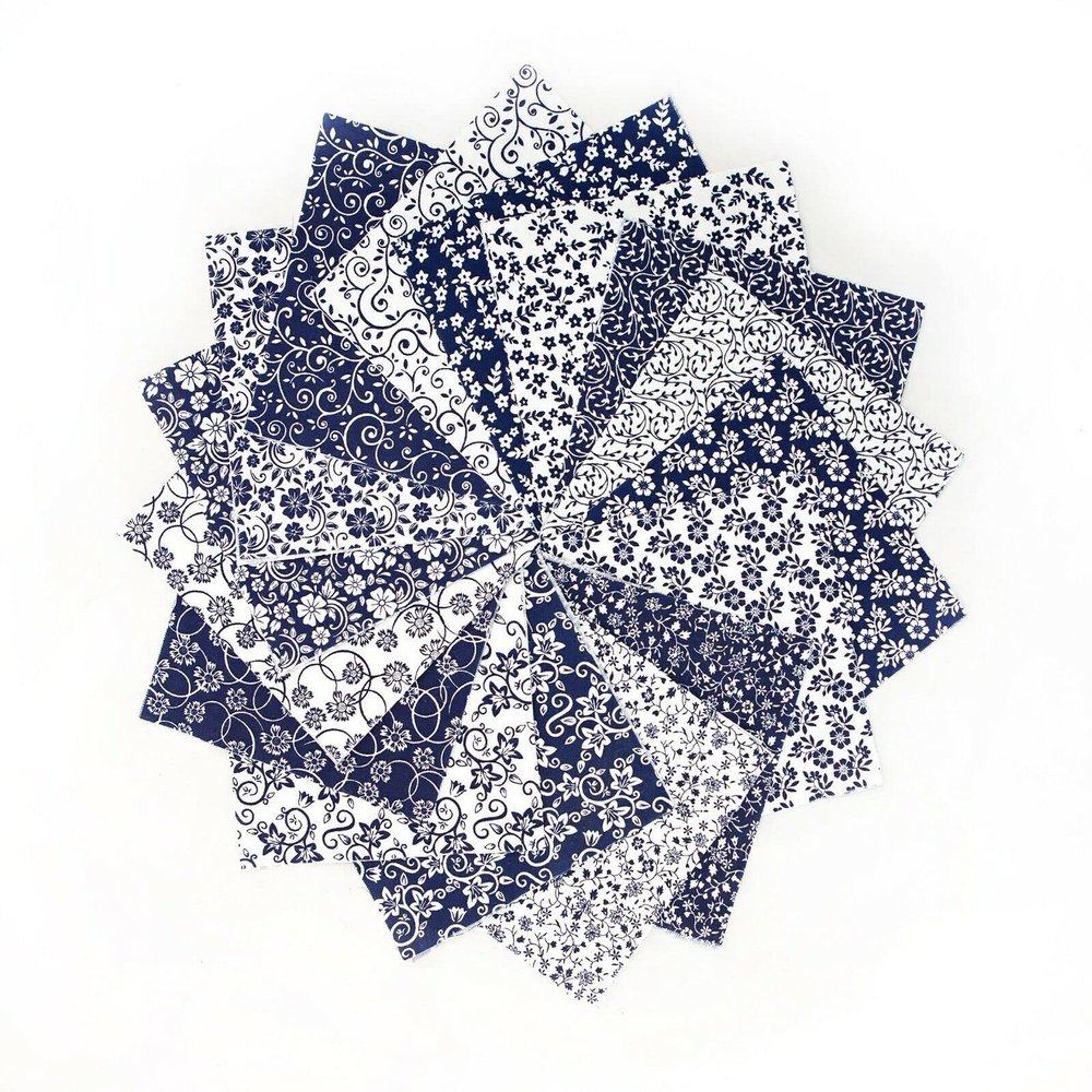 96Pcs Navy White Basics Pre Cut Charm Pack 5In Squares Cotton Fabric Quilt