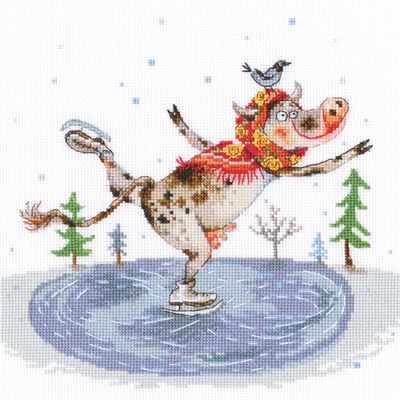 RTO Cross Stitch Embroidery Kits for Adults Animals, Humor - Graceful Skating 20x20cm/7.9x7.9 16CT