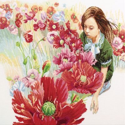 RTO Cross Stitch Embroidery Kits for Adults Flowers, Children - Blooming Poppy Field 51x42cm/20.1x16.5 14CT