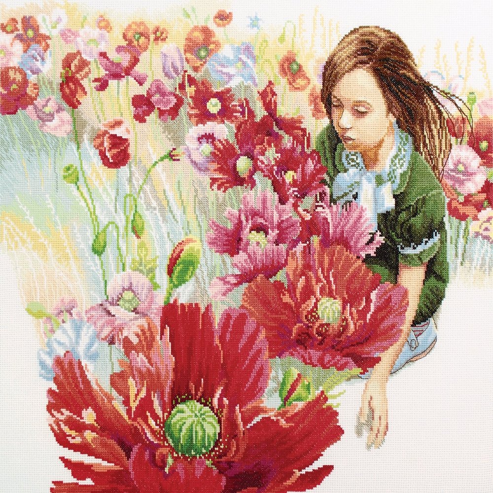 RTO Cross Stitch Embroidery Kits for Adults Flowers, Children - Blooming Poppy Field 51x42cm/20.1x16.5 14CT