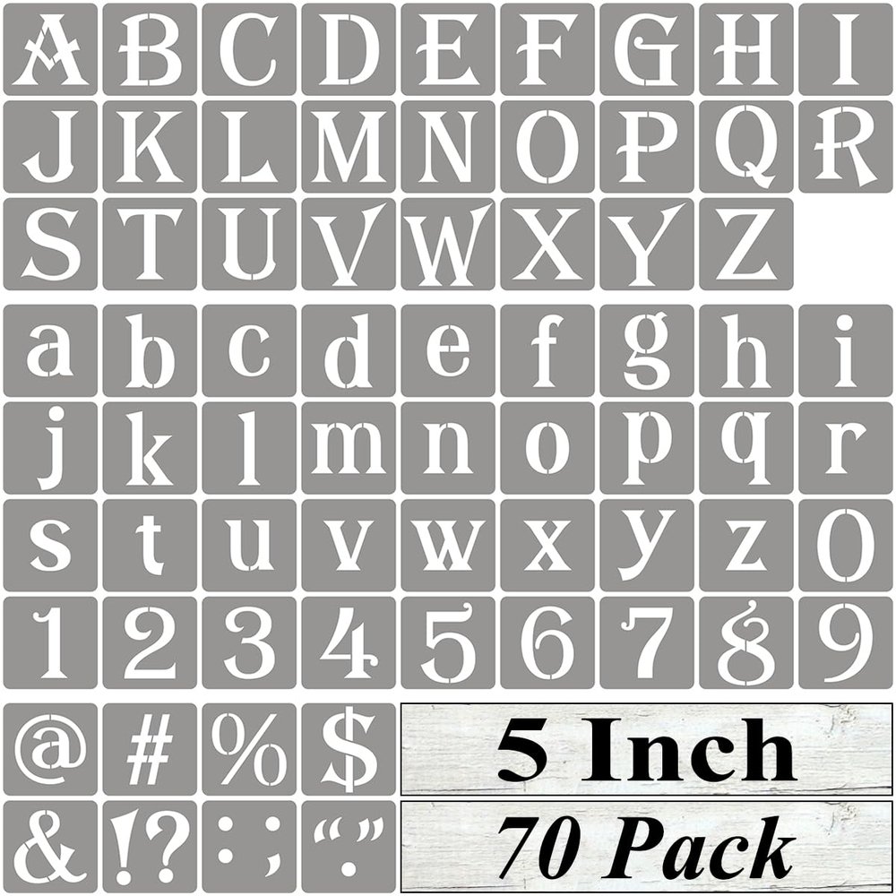 5 Inch Alphabet Letter Stencils for Painting - 70 Pack Letter and Number Stencil Templates with Signs for Painting on Wood, Reusable Alphabet and Numbers Stencils for Chalkboard Wood Signs & Wall Art