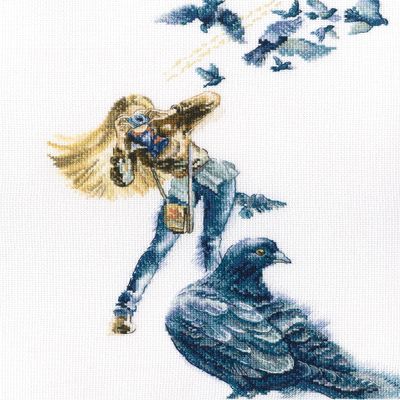 RTO Cross Stitch Embroidery Kits for Adults Female Image - Pigeons 19.5x29.5cm/7.7x11.6 16CT