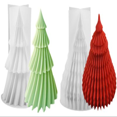 TOPYS 2Pcs Christmas Tree Silicone Molds, 3D Candle Molds for Candle Making, Folding Cone Tree, Rotating Cone Tree Shaped Silicone Mold for DIY Wax Candle Soap Art Craft Home Decor