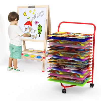 SOBS 16-Shelf Mobile Art Drying Rack for Art Studios & Classrooms, Metal Artwork Storage Display Rack Painting Drying Rack with Wheels for Schools and Art Clubs (Color : Red, Size : 55x44x85.5cm)