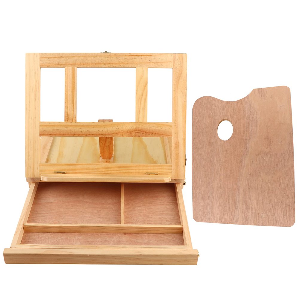 QANYEGN Adjustably Wooden Easel, Folding Artist Easel, Portable Desktop Easel Box with Der for Organizing Painting Tools