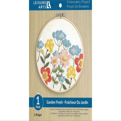 LEISURE ARTS Embroidery Kit 6" Garden Fresh - Embroidery Kit for Beginners and Adults, Cross Stitch Kits with Patterns, DIY Starter Set for Seasonal Craft Projects