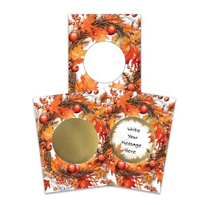 My Scratch Offs - 20 Pack Fall Wreath Thanksgiving Cards DIY Make Your Own Scratch Off Cards & Stickers for Party Favors, Small Business, Family Games & Teacher Rewards